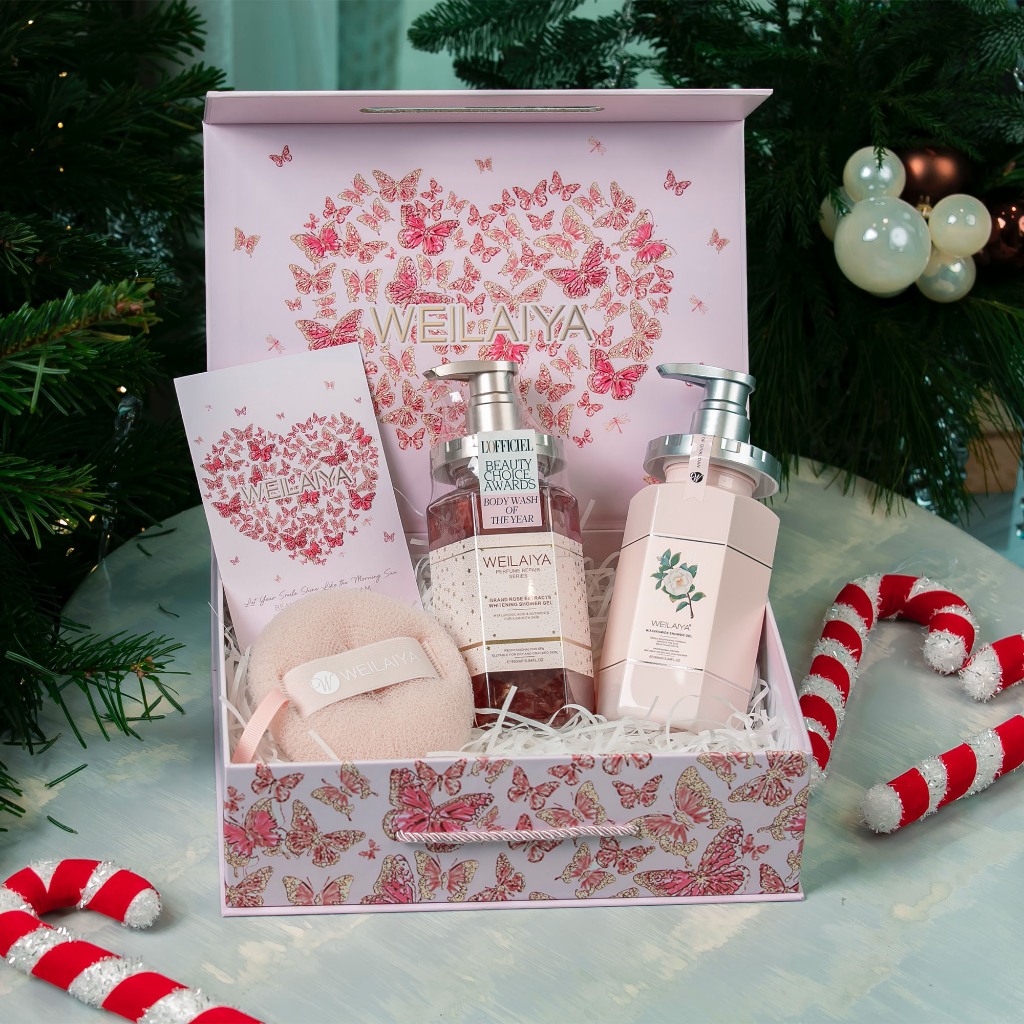Set quà Sữa tắm trắng da cánh hoa hồng Damask 450ml và Sữa tắm trắng da, làm sạch da toàn thân Niacinamide WEILAIYA 450m