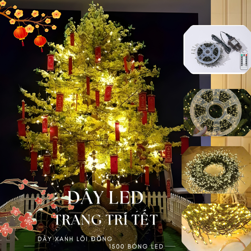 Đèn LED Xương Cá Lõi Đồng Xanh 50M 30M Đèn Trang Trí Cây Đào Mai Quất Dây Led Trang Trí Tết Noel