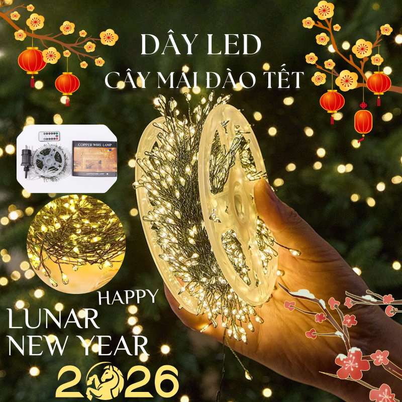 Đèn LED Xương Cá Lõi Đồng Xanh 50M 30M Đèn Trang Trí Cây Đào Mai Quất Dây Led Trang Trí Tết Noel