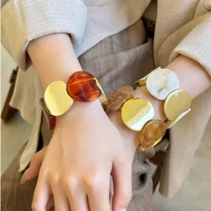 Vòng Tay Co Giãn Acrylic Tròn Hình Học Phong Cách Retro Dành Cho Nữ VTHH11