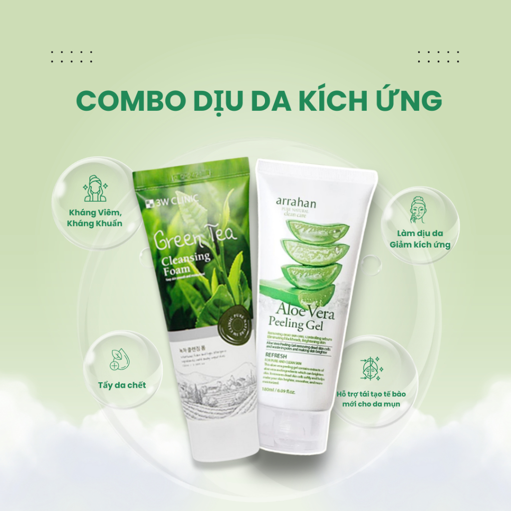 COMBO Sữa Rửa Măt Và Tẩy Da Chết  Giúp Hỗ Trợ Phục Hồi Da, Làm Dịu Da Kích Ứng, Dưỡng Da Ẩm Mịn