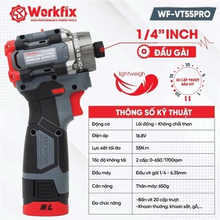 Máy Bắn Vít Không Chổi Than workfix M16B-VT45BL – 2 Cấp Tốc Độ, 23 Cấp Trượt