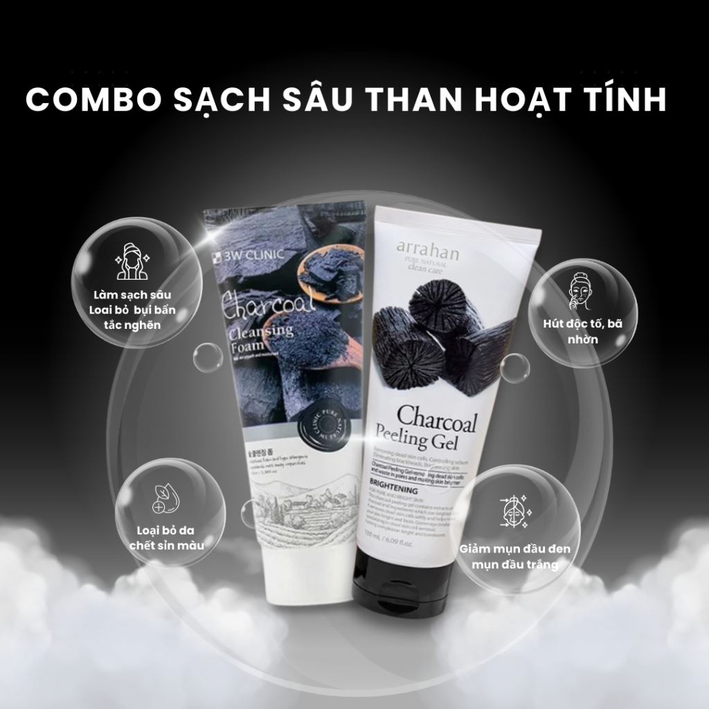 COMBO Sữa Rửa Măt Và Tẩy Da Chết Sạch Sâu Giúp Da Trắng Sáng Rạng Ngời, Loại Bỏ Mụn Ẩn Mụn Đầu Đen