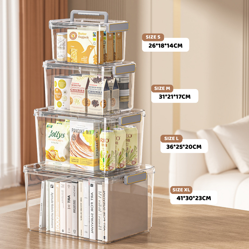 Hộp Nhựa PET Trong Suốt Lưu Trữ Đồ ENODA HOME, Hộp Đựng Đồ Đa Năng 4 Kích Thước Có Nắp Quai Cài Chống Bụi Q520