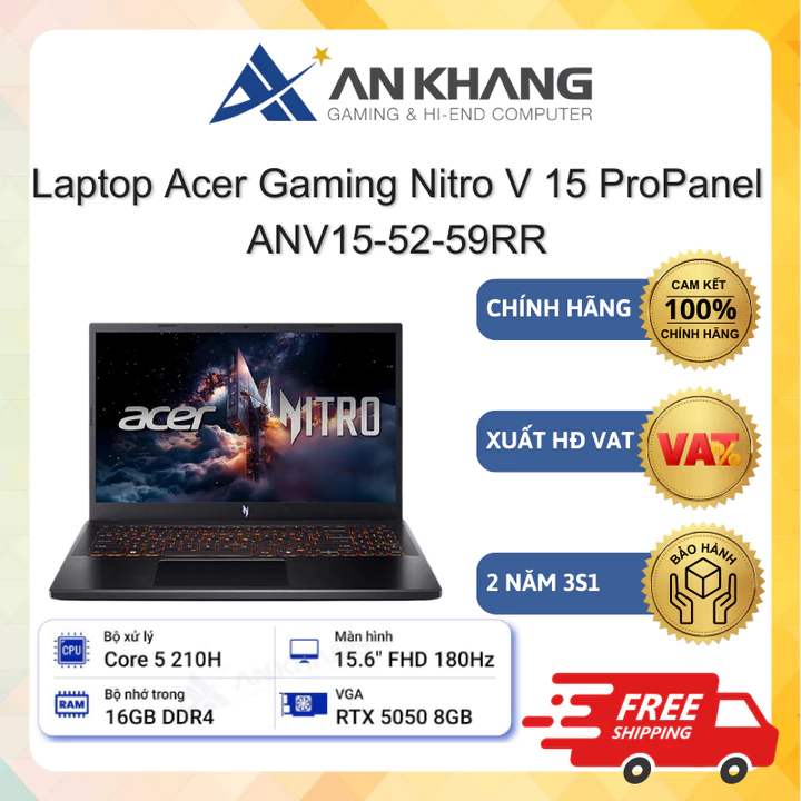 Laptop Acer Gaming Nitro V 15 ProPanel ANV15-52-59RR (Core 5 210H;16GB; 512GB SSD; RTX5050/8GB; 15.6" FHD; Win11) BH 24T