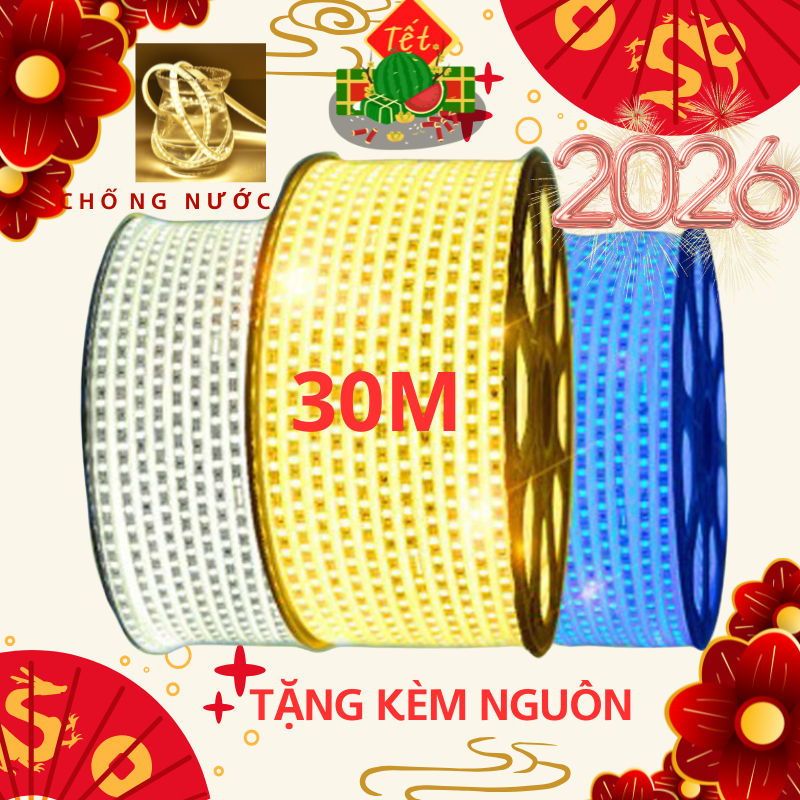 30M Đèn Led Dây 2 Hàng bóng Chống Nước 2835 Dây Led Trang trí Tết Sân Vườn Nhà Cửa Quấn Cây