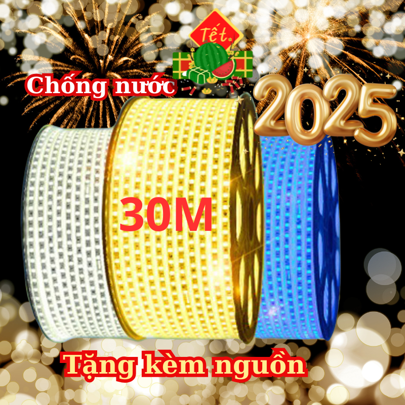 30M Đèn Led Dây 2 Hàng bóng Chống Nước 2835 Dây Led Trang trí Tết Sân Vườn Nhà Cửa Quấn Cây