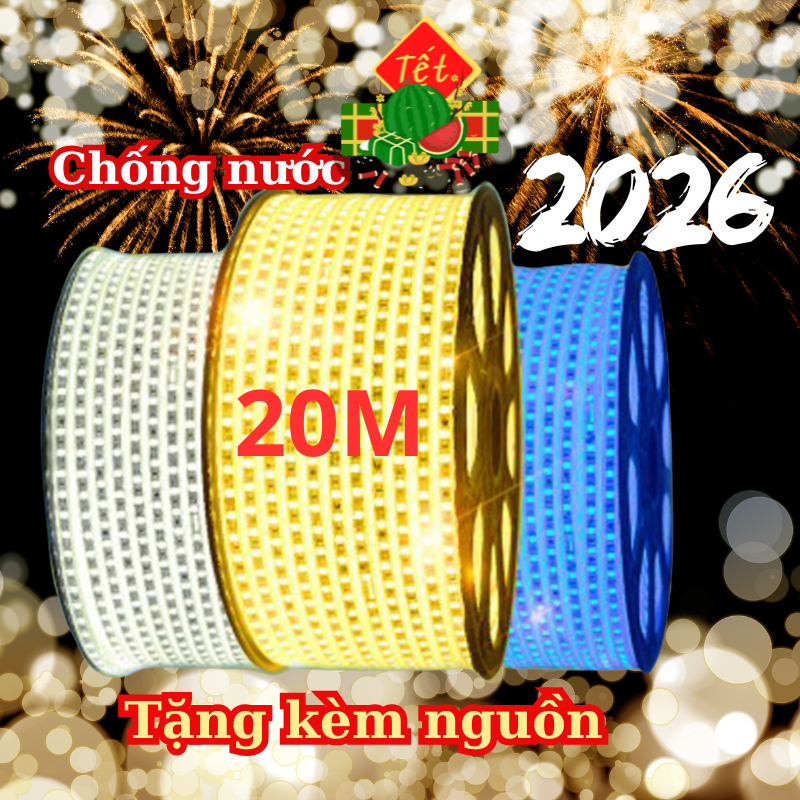 20M Dây Led đôi  2835 tặng kèm nguồn chống nước trang trí ngoài trời quấn cây siêu sáng