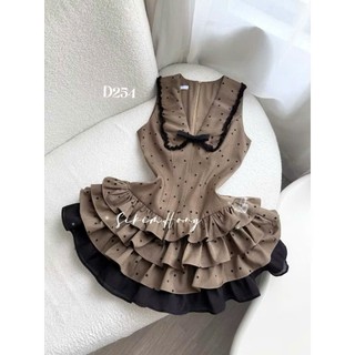 Đầm thời trang Nữ dạo phố siêu xinh chất mango sát nách cổ V khoét sâu đính nơ viền ren gợi cảm váy mini nhún bèo tầng