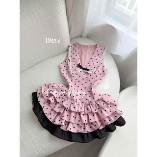 Đầm thời trang Nữ dạo phố siêu xinh chất mango sát nách cổ V khoét sâu đính nơ viền ren gợi cảm váy mini nhún bèo tầng