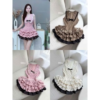 Đầm thời trang Nữ dạo phố siêu xinh chất mango sát nách cổ V khoét sâu đính nơ viền ren gợi cảm váy mini nhún bèo tầng