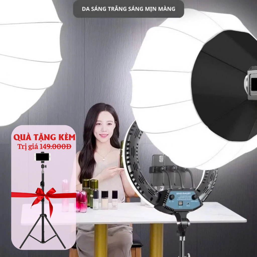 Đèn Livestream Softbox Cầu 400W Công Suất Cao – Chụp Studio, Livestream/Bán Hàng/Chụp Ảnh - Tặng Chân Kẹp Điện Thoại