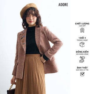 512BL1015 - Blazer dạ mỏng ziczac đỏ đính pin thêu ADORE