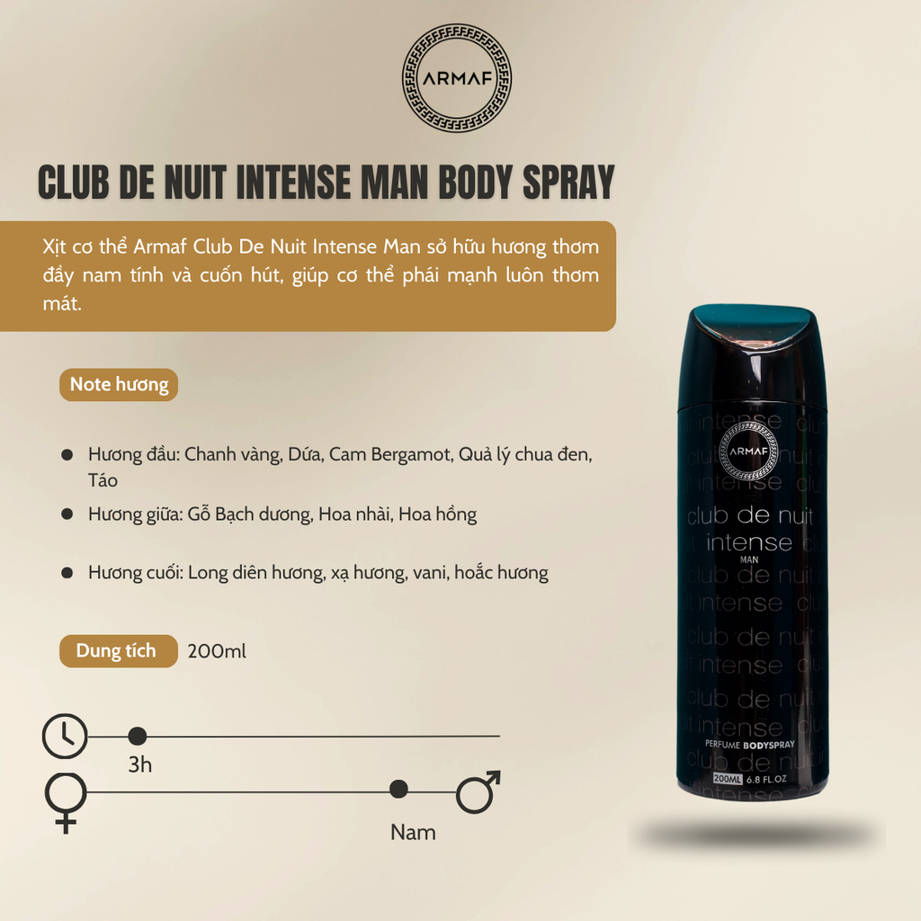 Xịt thơm toàn thân Armaf Club de nuit Intense Man 200ml
