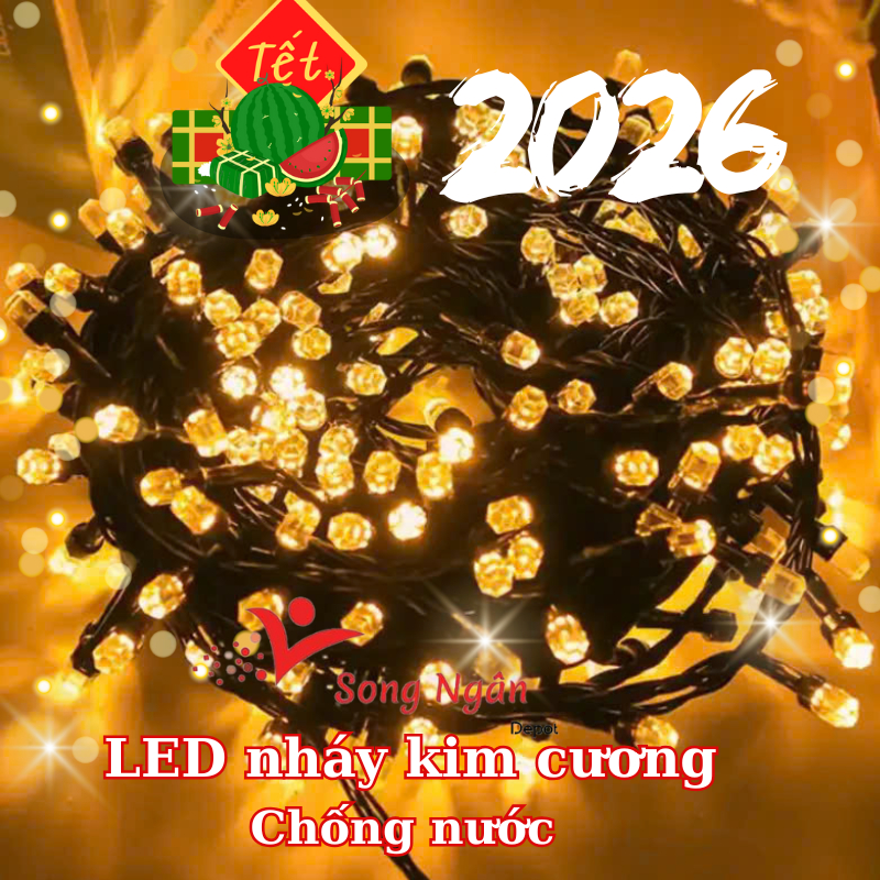 Dây đèn led kim cương nháy chống nước đèn led trang trí tết trang trí tết noel trang trí sân vườn
