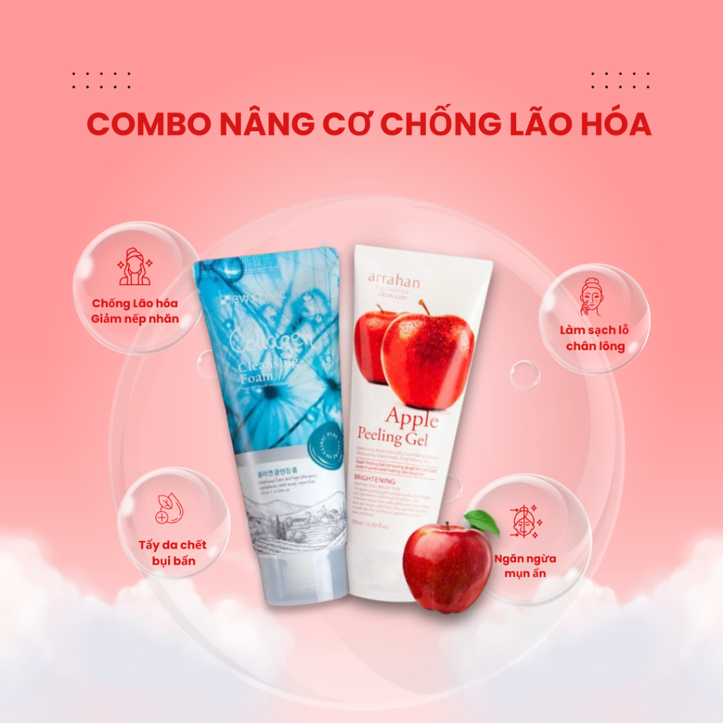 COMBO Sữa Rửa Măt Và Tẩy Da Chết Nâng Cơ, Bổ Sung Colagen Giúp Da Chống Lão Hóa, Săn Chắc Da