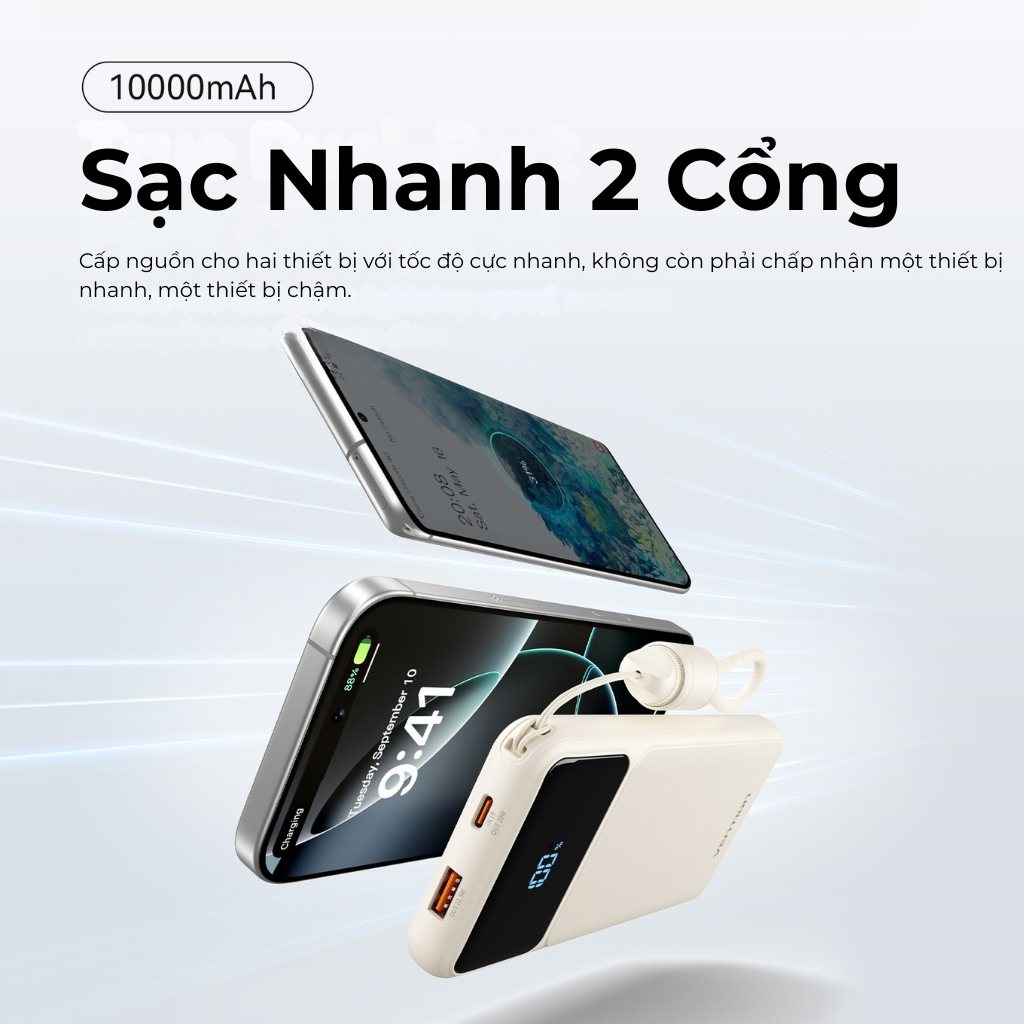 Pin Sạc Dự Phòng 20000mAh Vention 22.5W, Đạt Chuẩn 3C, 2 Cổng USB-A/C Kèm Dây Sạc Type C Màn LED Cho Điện Thoại Laptop