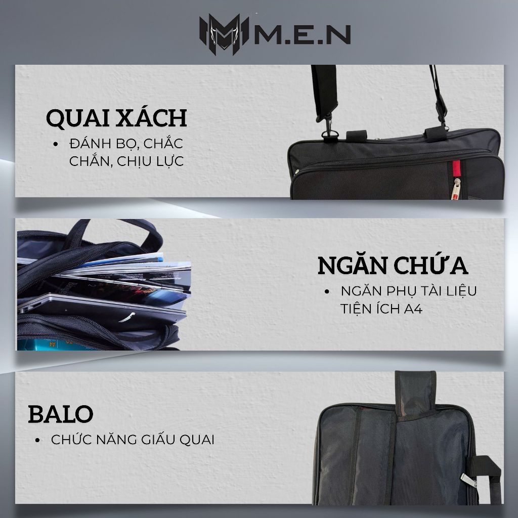 Cặp đa năng học sinh các cấp màu đen cơ bản thêu hoa Origin