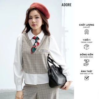 512TO1136 - Sơ mi houndstooth nâu phối cổ đức ADORE