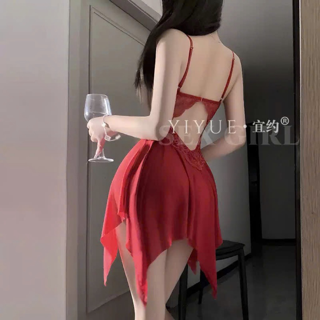 Hàng QC loại 1 Tặng quần chip Váy ngủ 2 dây váy ngủ sexy xuyên thấu quyên rũ gợi cảm HV348-1268