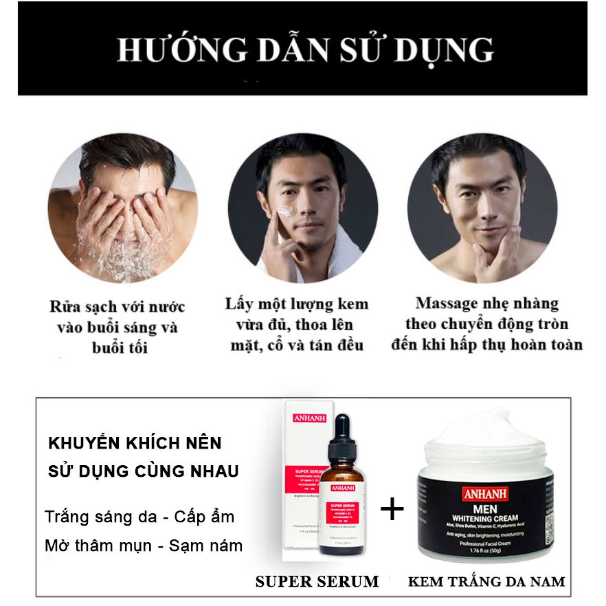 Kem dưỡng ẩm Trắng da cho nam, mờ thâm cấp ẩm cho nam ANHANH