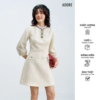 512DR1161 -  Đầm mini cổ bèo rua tech phẩy trắng ADORE