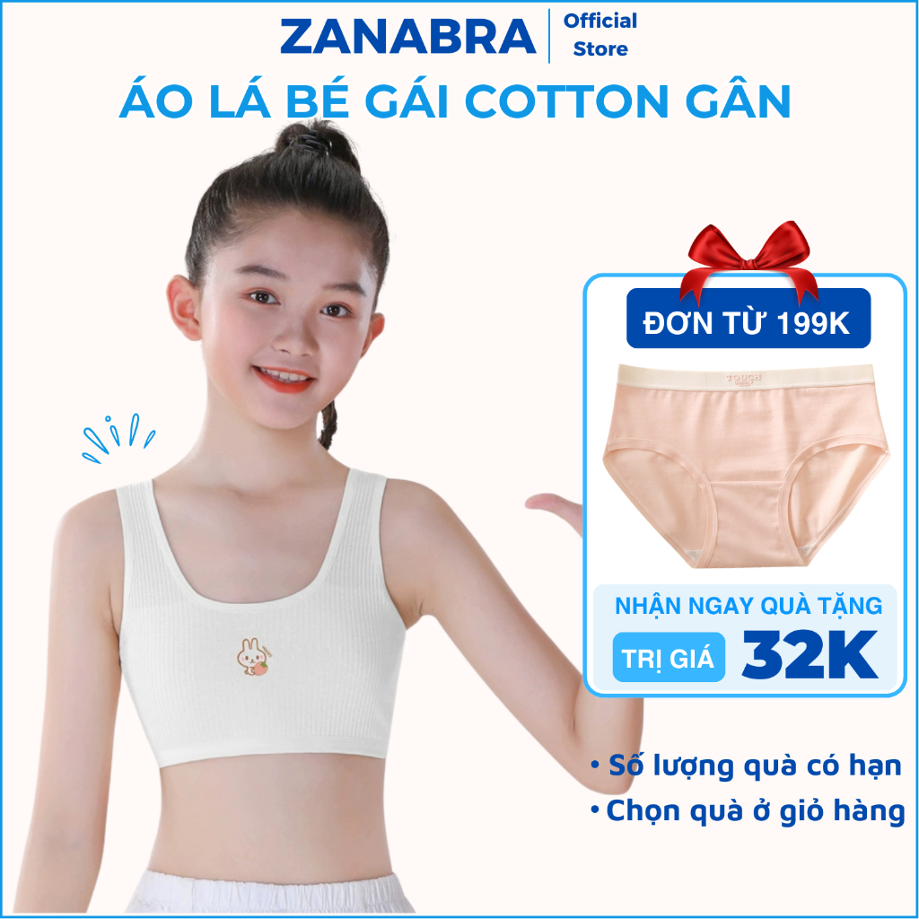 [Deal Shock] Áo lá bé gái bản rộng cotton gân – Áo lót học sinh thoáng mát không gọng màu pastel ZANABRA A8574