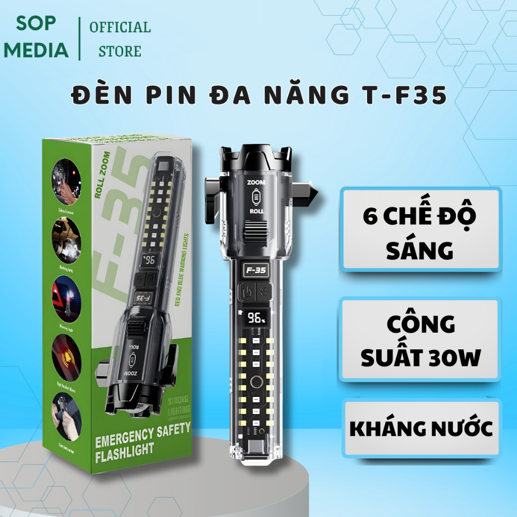 Đèn pin F35 led lazer siêu sáng SOPMEDIA còi báo động, cắt dây an toàn ...