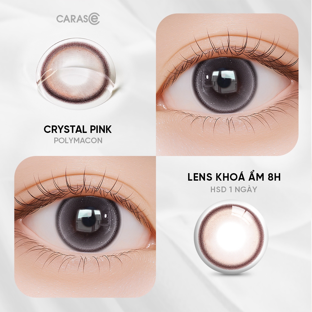 [1 chiếc] Kính áp tròng khoá ẩm 8H 1 Ngày Màu Hồng Pha Lê CARASE, Lens cận CRYSTAL PINK
