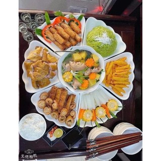 combo 2 Bộ Bát Đĩa Hoa Mặt Trời 7 Món gồm 6 Đĩa Cánh Hoa và 1 Bát Tô hợp ngày lễ, giỗ, Tết