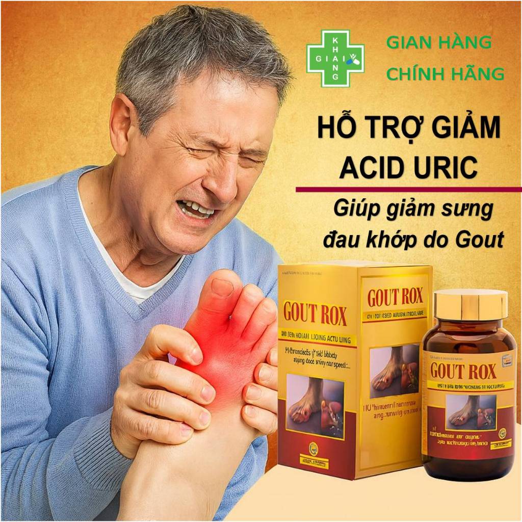 Viên uống Gout Rox hỗ trợ tăng thải Acid Uric và giảm đau nhức do Gout (Lọ 50 viên)