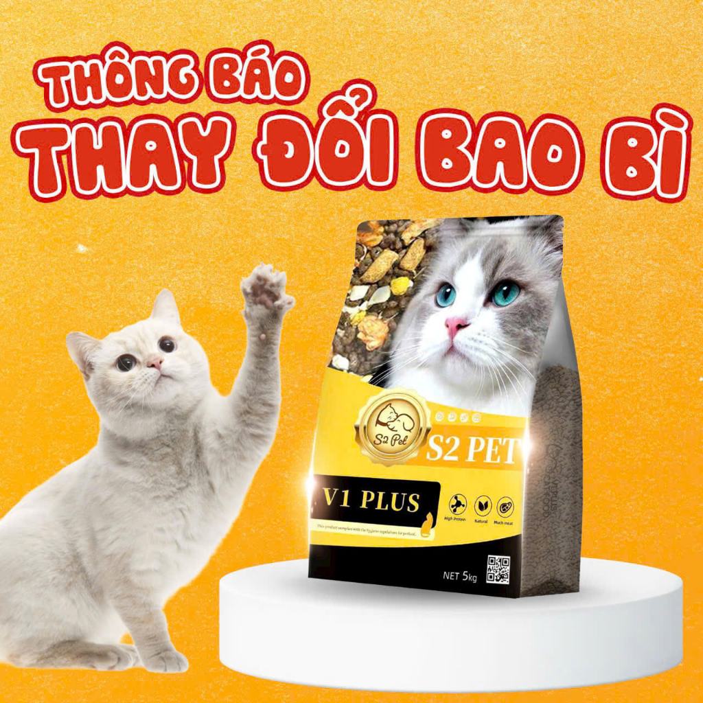 [TÚI 5KG] Hạt Cho Mèo S2Pet V1 Plus Siêu Topping – Đạm 32%, Hạt Mềm Dễ Nhai, Mượt Lông, Phù Hợp Mọi Lứa Tuổi