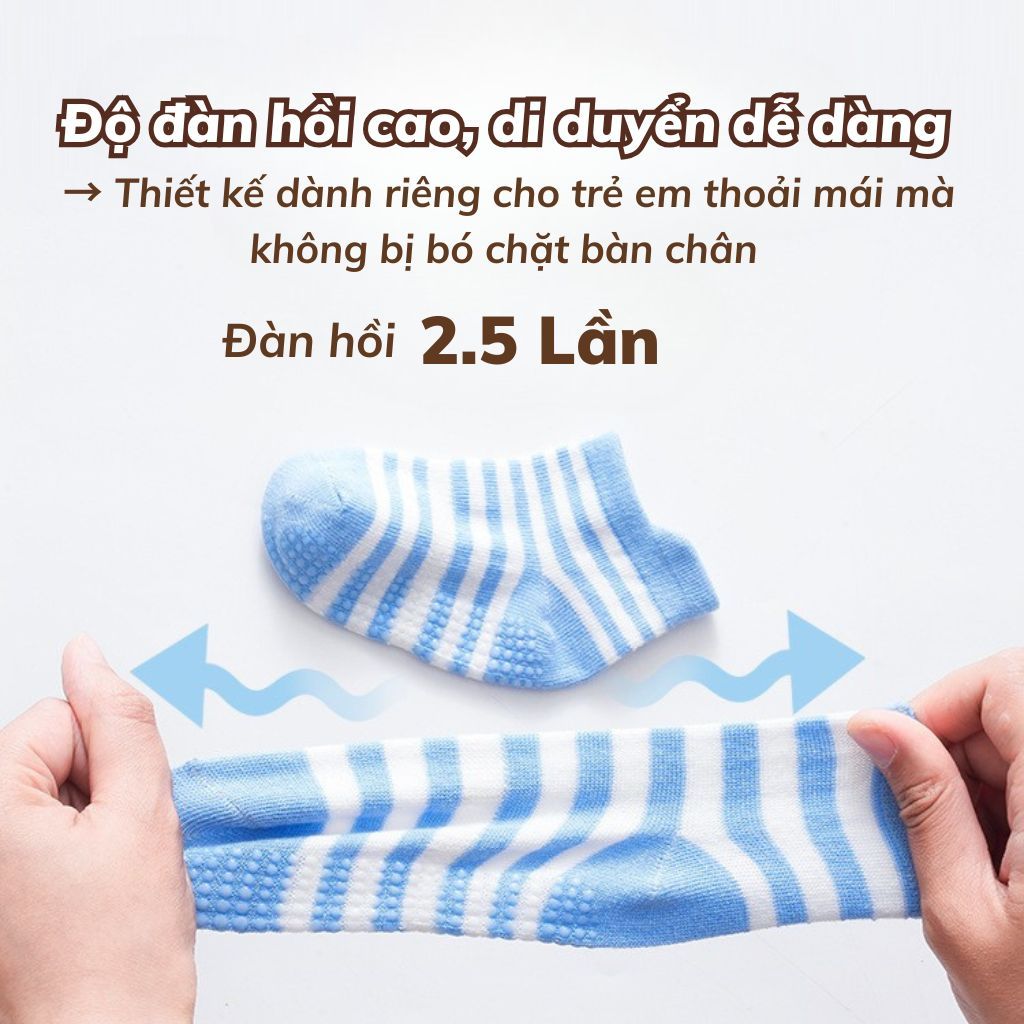 SET6 Đôi tất trẻ em chống trơn trượt đế silicon bám sàn họa tiết trơn & kẻ sọc xinh xắn LANIXA T4872