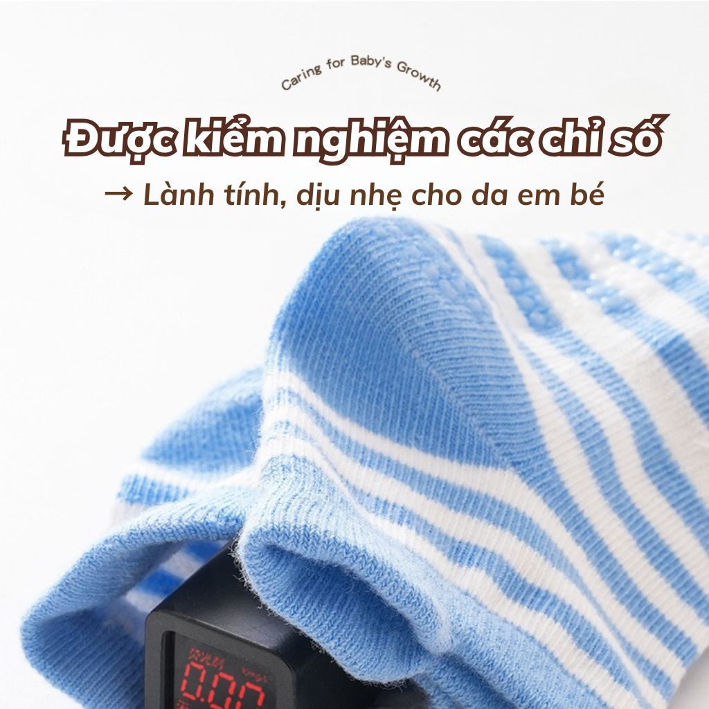 SET6 Đôi tất trẻ em chống trơn trượt đế silicon bám sàn họa tiết trơn & kẻ sọc xinh xắn LANIXA T4872