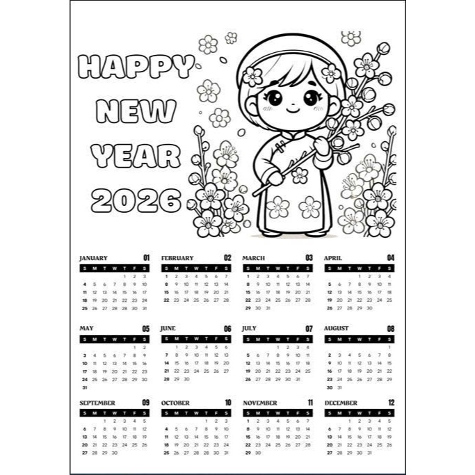 [Được chọn mẫu] 30+ mẫu Lịch TẾT 2026 in trên giấy dày 200gsm khổ A3/A4 cho bé tô màu sáng tạo, làm trải nghiệm