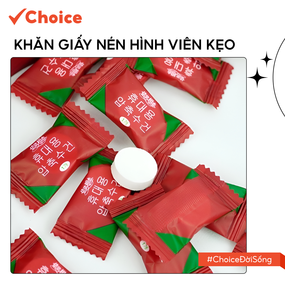 [Choice] Khăn giấy nén hình viên kẹo LS1-2749-490 đa năng du lịch dùng 1 lần