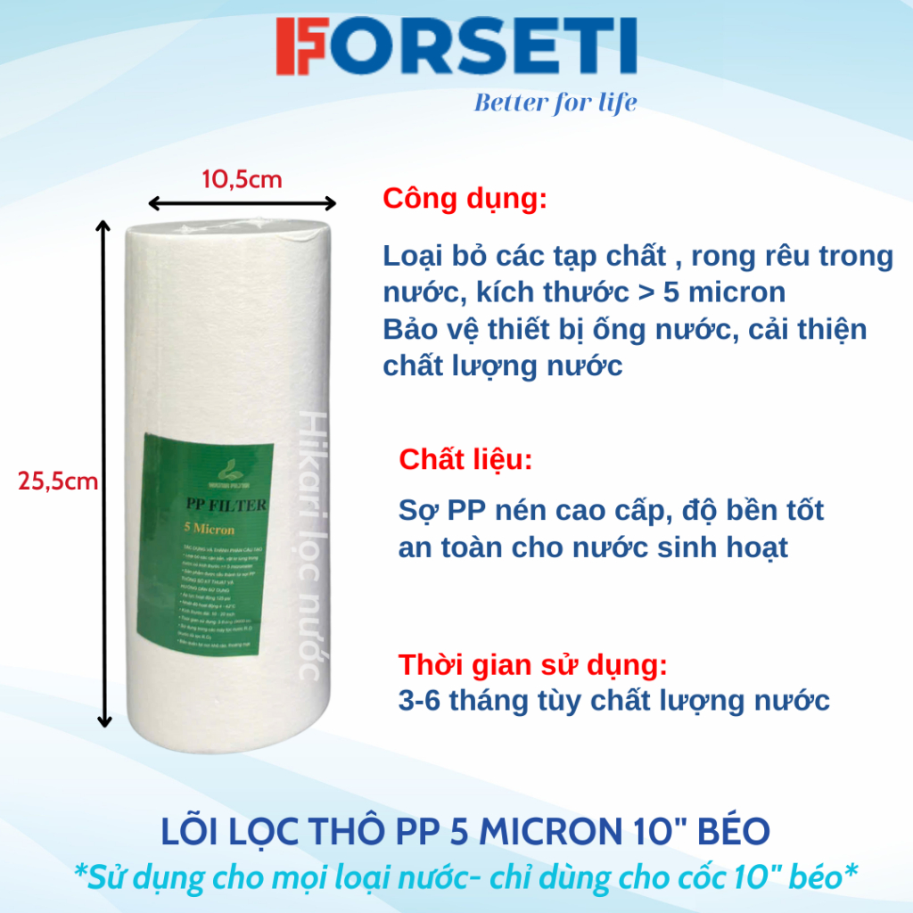 Lõi Lọc Nước Thô Đầu Nguồn Dùng Cho Cốc Lọc Béo 10 Inch