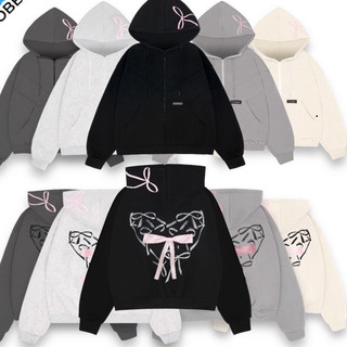 Hot Cute- Áo Khoác, Hoodie Zip PINK BOW, Nỉ Bông Khóa Kéo Form Rộng Unisex Họa Tiết Nơ Trái Tim