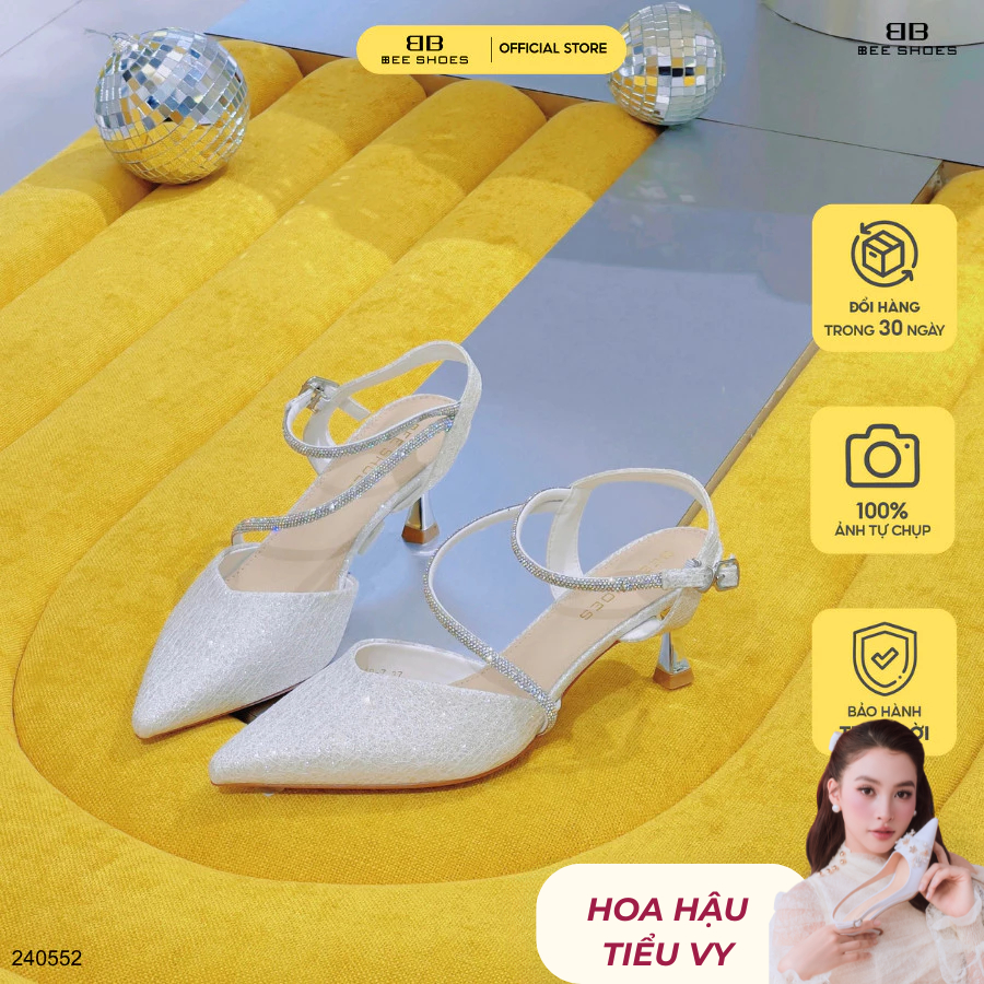 Giày cao gót nữ BEESHOES mũi nhọn gót nhọn cao 7 phân sẵn màu bạc - đen 240552