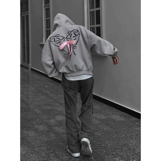 Hot Cute- Áo Khoác, Hoodie Zip PINK BOW, Nỉ Bông Khóa Kéo Form Rộng Unisex Họa Tiết Nơ Trái Tim