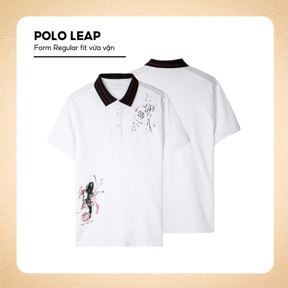 Áo polo LEAP họa tiết in cá chép và hoa nghệ thuật, vải Cotton Micro thấm hút, dày dặn đứng form, thanh lịch - FEAER
