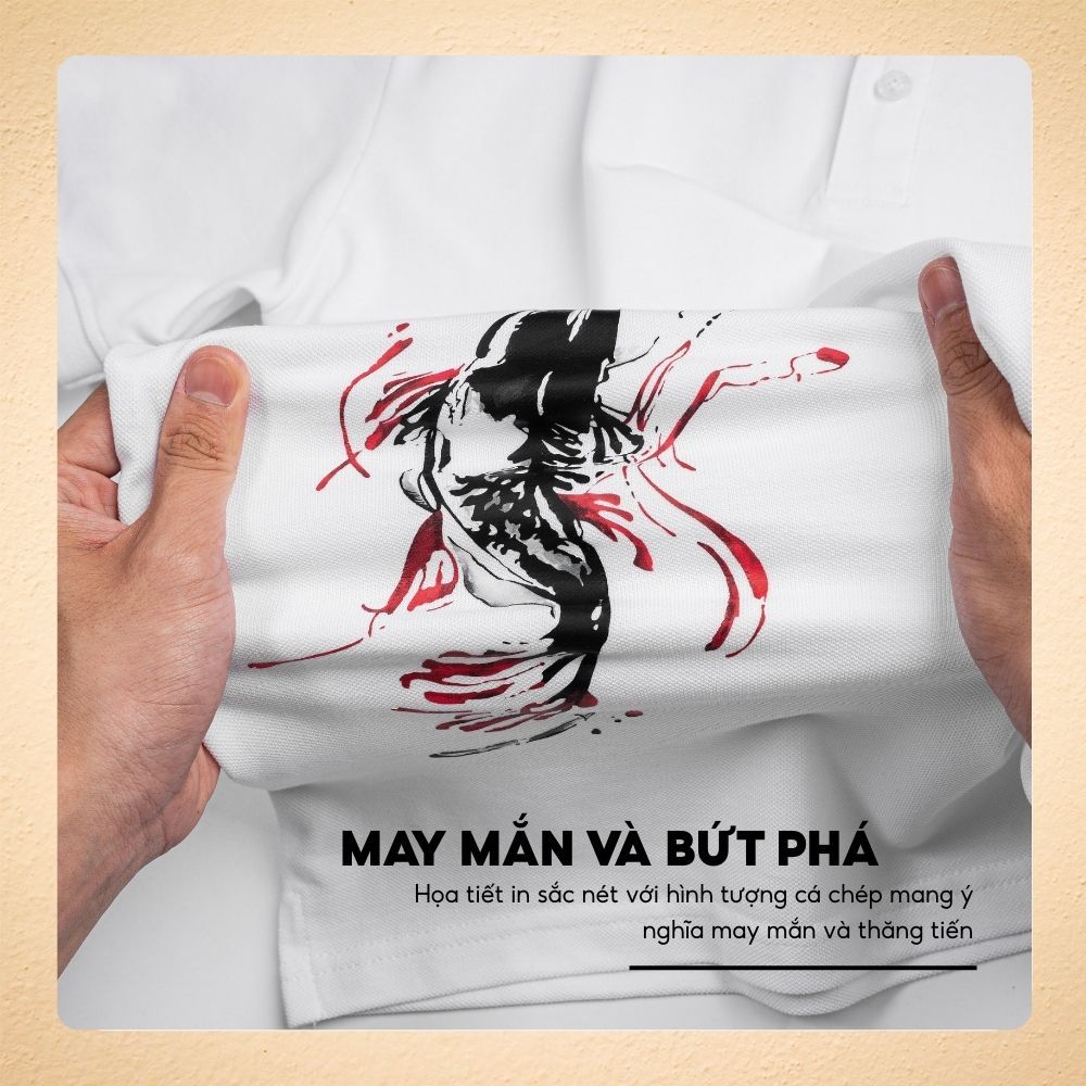 Áo polo LEAP họa tiết in cá chép và hoa nghệ thuật, vải Cotton Micro thấm hút, dày dặn đứng form, thanh lịch - FEAER
