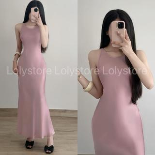 Đầm body nữ lụa TÔ CHÂU CAO CẤP thiết kế kiểu đơn cổ tròn cài nút form trơn ôm đuôi cá xoè  Lolystore NH458