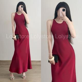 Đầm body nữ lụa TÔ CHÂU CAO CẤP thiết kế kiểu đơn cổ tròn cài nút form trơn ôm đuôi cá xoè  Lolystore NH458