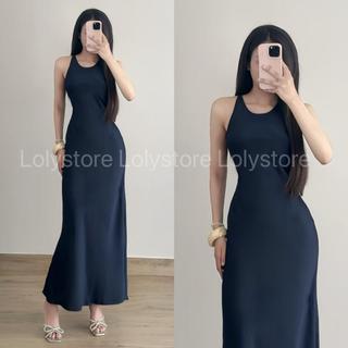 Đầm body nữ lụa TÔ CHÂU CAO CẤP thiết kế kiểu đơn cổ tròn cài nút form trơn ôm đuôi cá xoè  Lolystore NH458