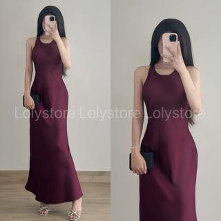 Đầm body nữ lụa TÔ CHÂU CAO CẤP thiết kế kiểu đơn cổ tròn cài nút form trơn ôm đuôi cá xoè  Lolystore NH458