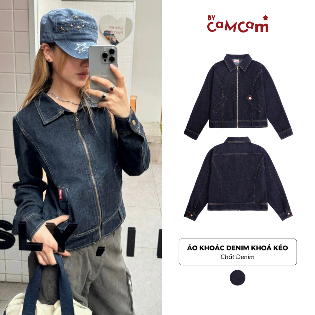 Áo Khoác Denim Khoá Kéo Dáng Lửng 𝑩𝒚𝒄𝒂𝒎𝒄𝒂𝒎 Tôn Dáng Cá Tính Phong Cách Streetwear AKHD275