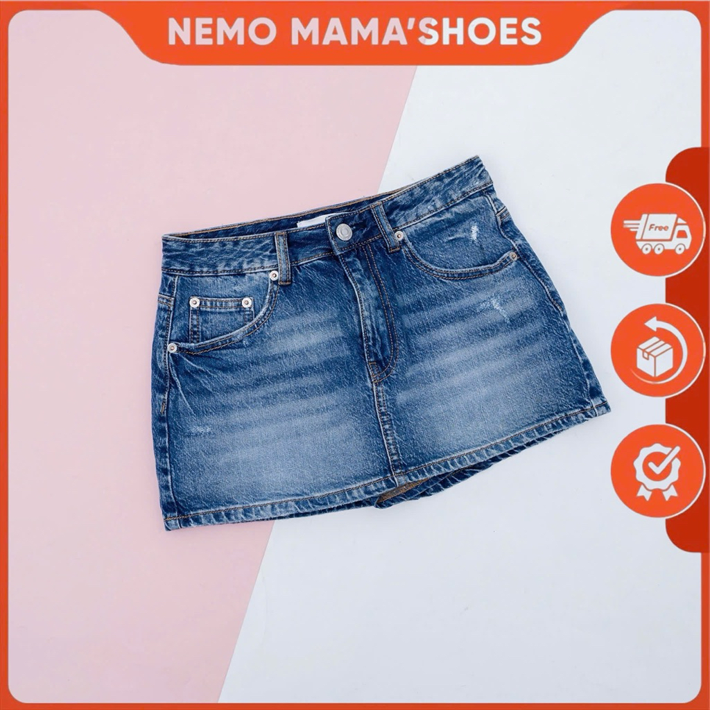 STRADIVARIUS SHORT GIẢ VÁY JEAN NỮ DÁNG CHỮ A NĂNG ĐỘNG  (Q250830007)