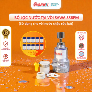 COMBO Bộ lọc nước tại vòi Sawa S86PM + 10 Lõi lọc - Bộ lọc 3 chế độ với cổ xoay 2 bi kết hợp hạt lọc