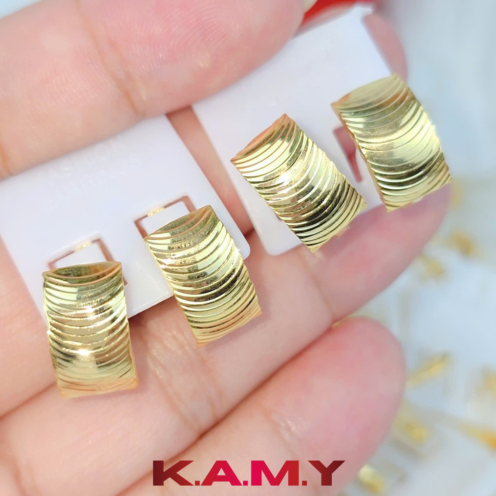 Bông Tai Mắt Mèo Gợn Sóng Mạ Vàng Cao Cấp, Thiết Kế Gợn Sóng Sang Trọng, Đeo Nhẹ Tai